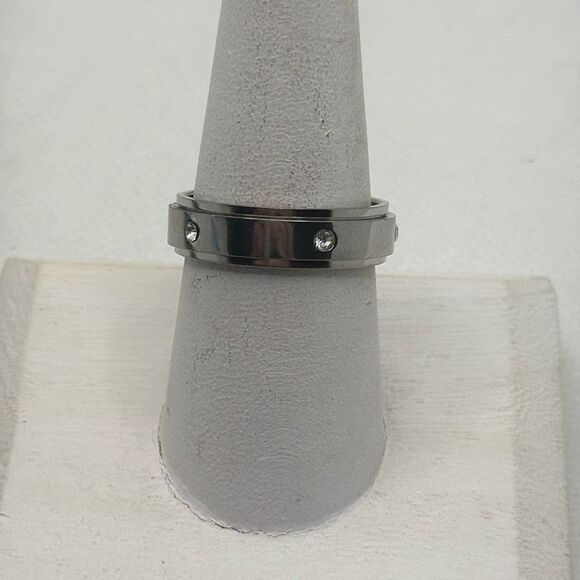 Brand New!! Size 10 Stainless steel plated eternity spinner fidget ring with zir - Picture 1 of 4